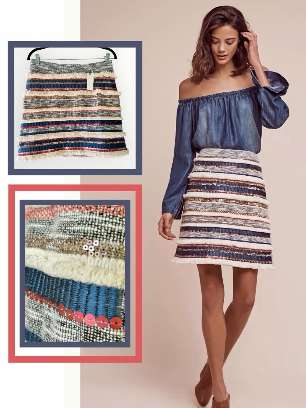 NWT Anthropologie Moulinette Soeurs "Erine" mini skirt · boho tweed stripe · sz4